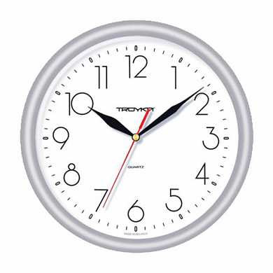 Часы настенные TROYKA 21270212, круг, белые, серебристая рамка, 24,5х24,5х3,1 см (арт. 452276)