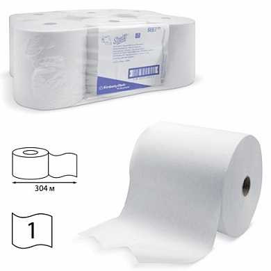 Полотенца бумажные рулонные KIMBERLY-CLARK Scott, комплект 6 шт., 304 м, белые, диспенсер 601536, АРТ. 6667 (арт. 126122)